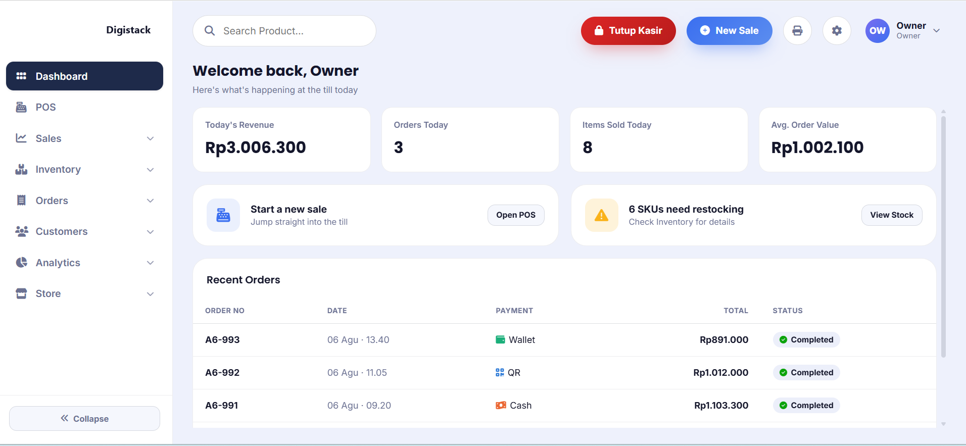 Dashboard Penjualan dan Monitoring Toko Fashion Digistack